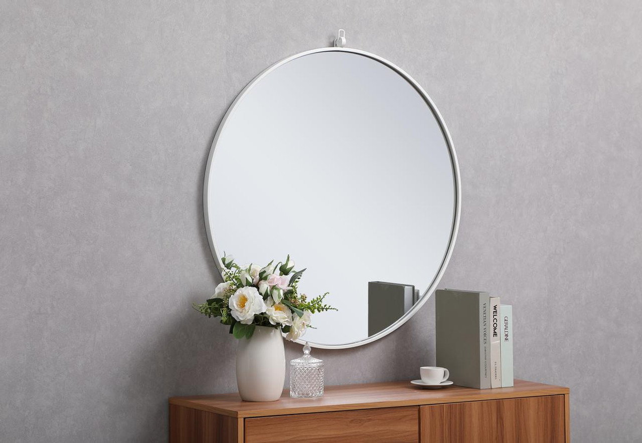 Elegant Decor MR4057WH Metal frame round mirror with decorative hook 32 inch in White