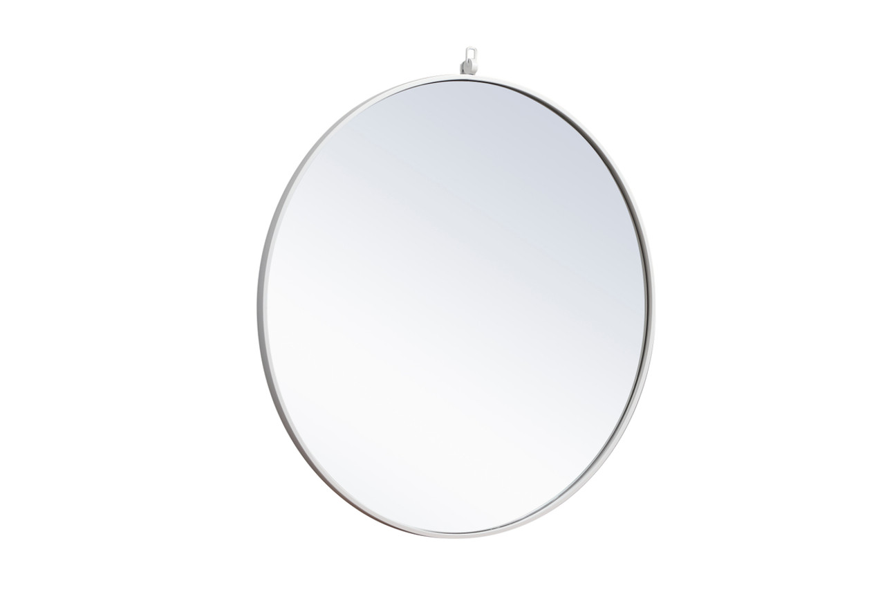 Elegant Decor MR4057WH Metal frame round mirror with decorative hook 32 inch in White