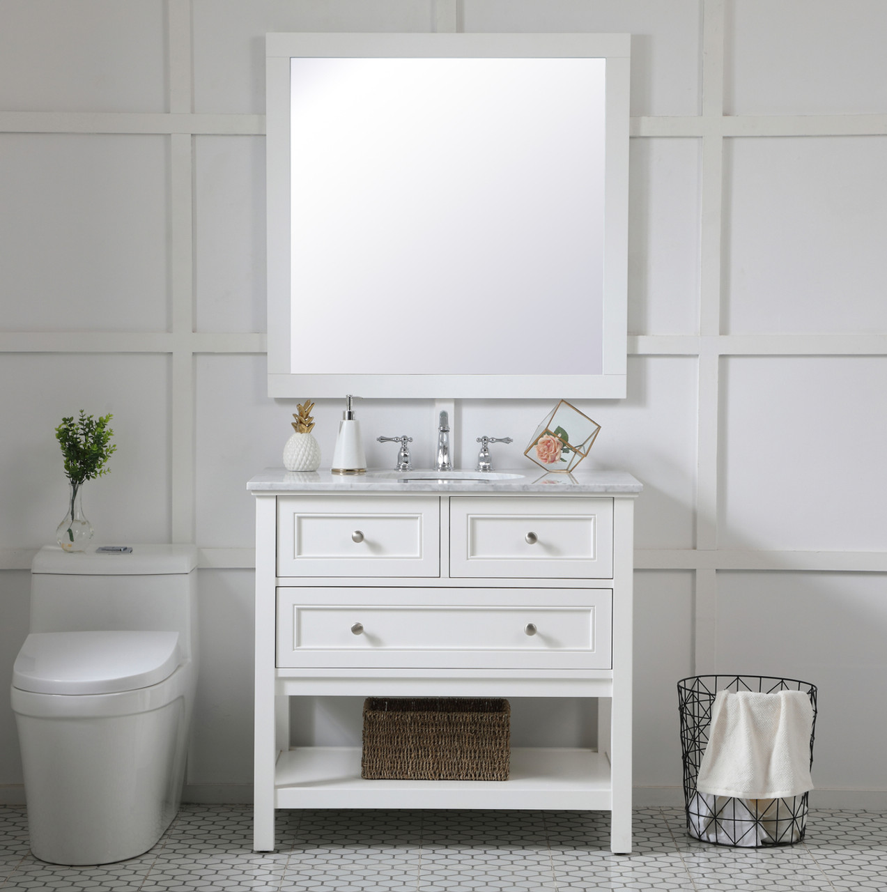 Elegant Decor VM23636WH Aqua square vanity mirror 36 inch in White