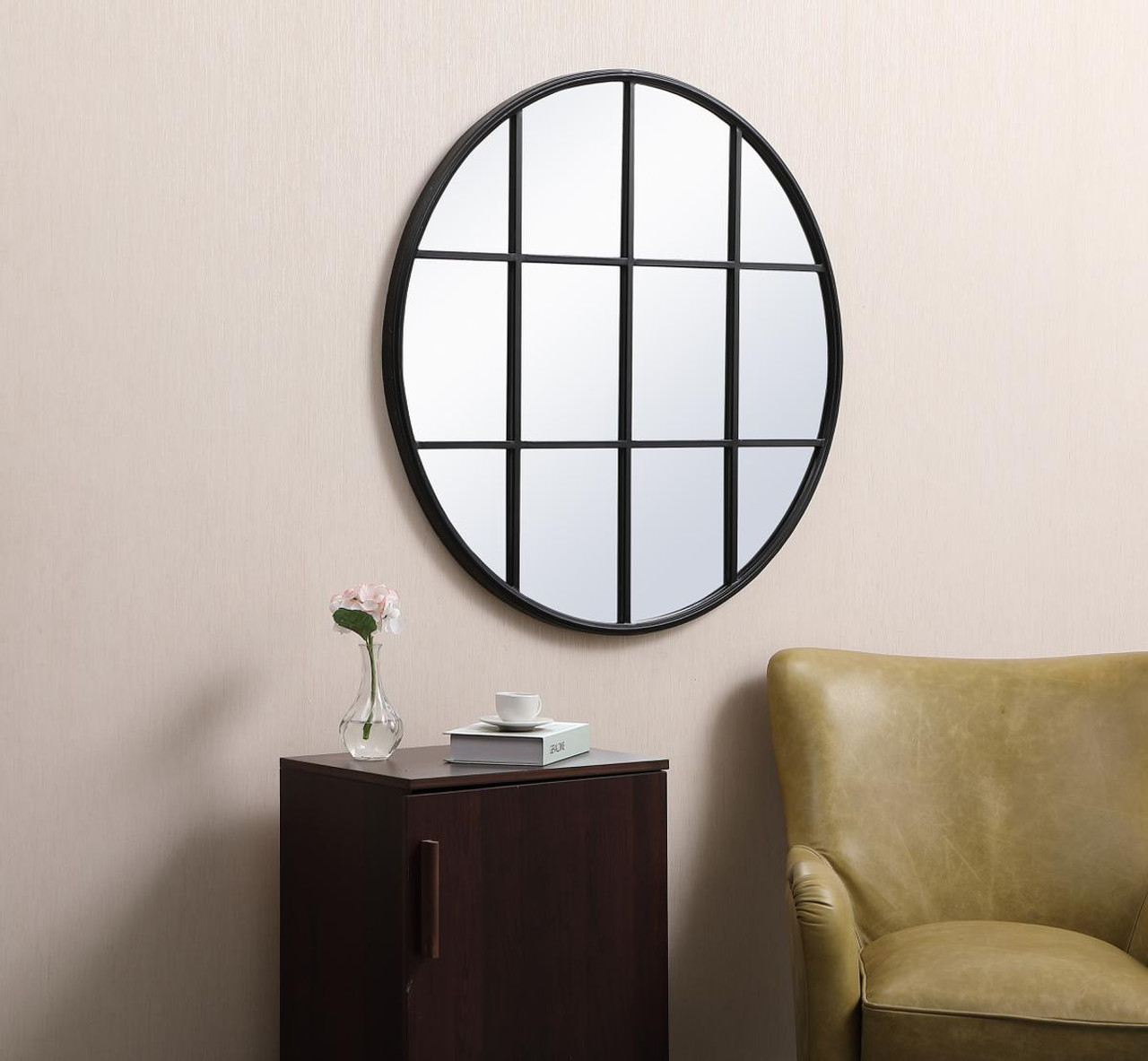 ELEGANT DECOR MR633636BK Metal windowpane mirror 36 inch in in x 36 inch in in Black