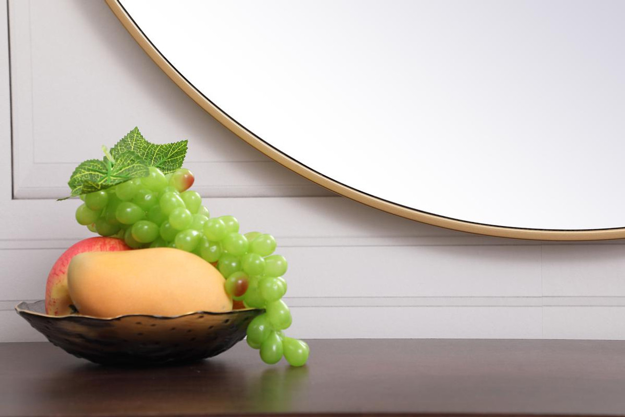 Elegant Decor MR4739BR Metal frame round mirror with decorative hook 39 inch in Brass
