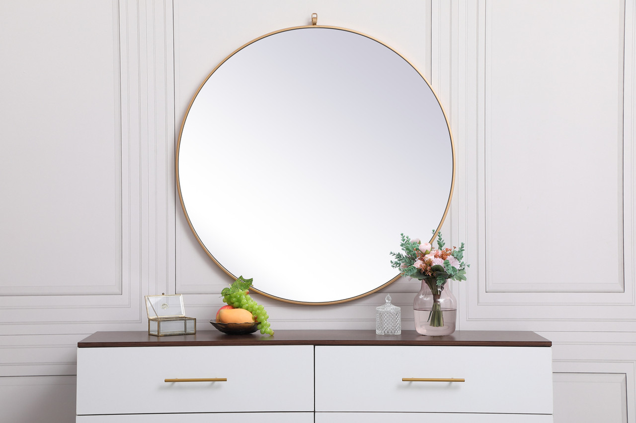 Elegant Decor MR4739BR Metal frame round mirror with decorative hook 39 inch in Brass
