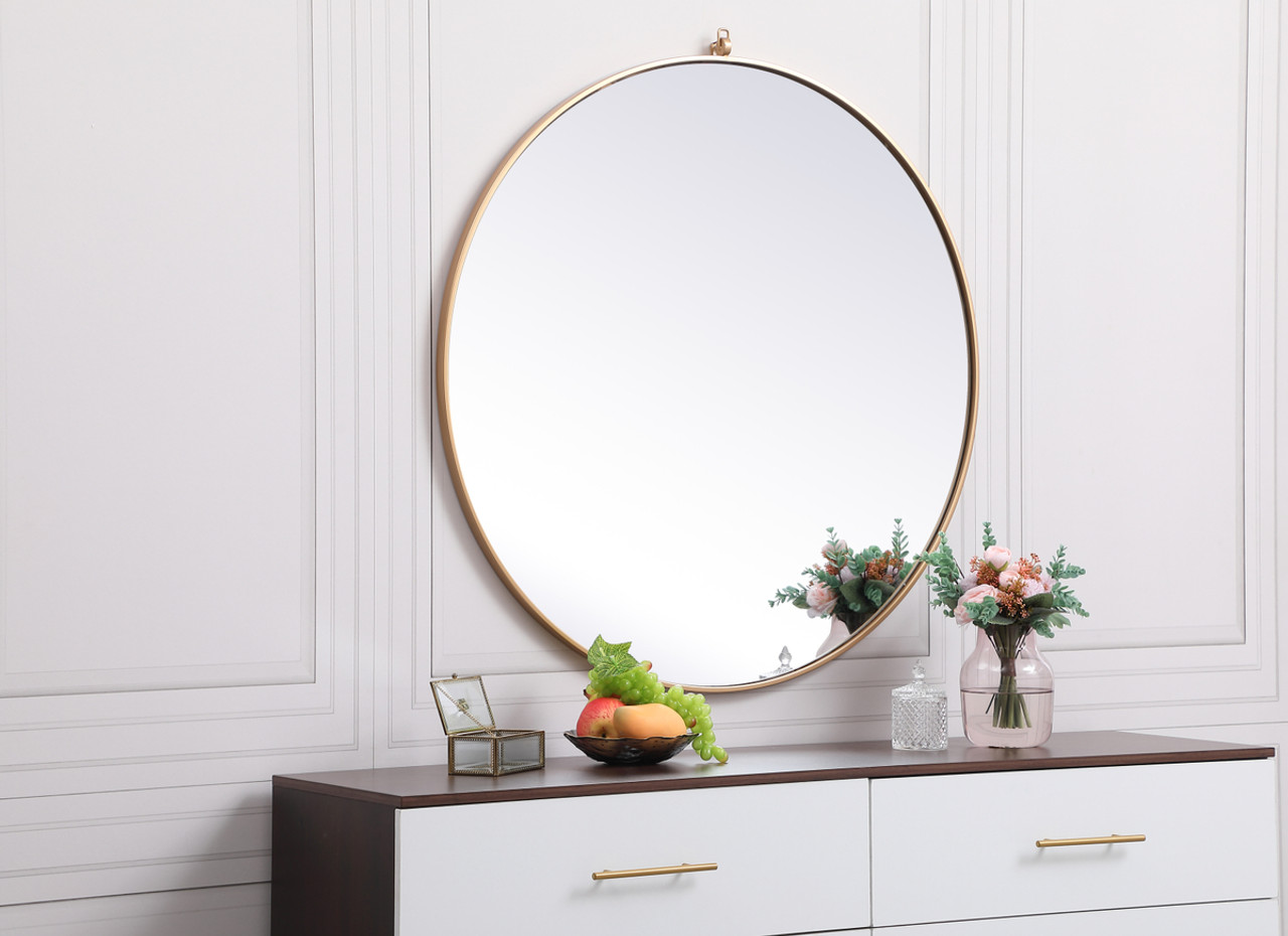 Elegant Decor MR4739BR Metal frame round mirror with decorative hook 39 inch in Brass
