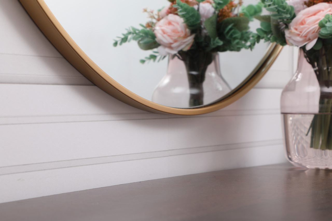 Elegant Decor MR4739BR Metal frame round mirror with decorative hook 39 inch in Brass
