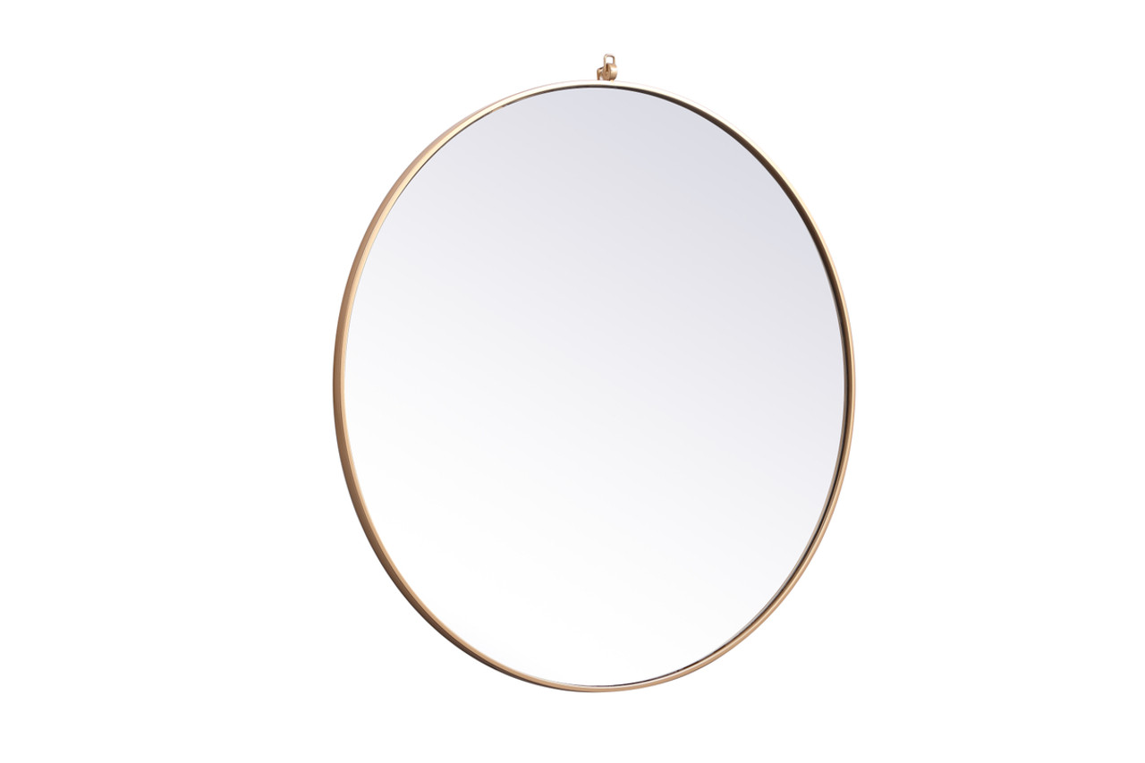 Elegant Decor MR4739BR Metal frame round mirror with decorative hook 39 inch in Brass
