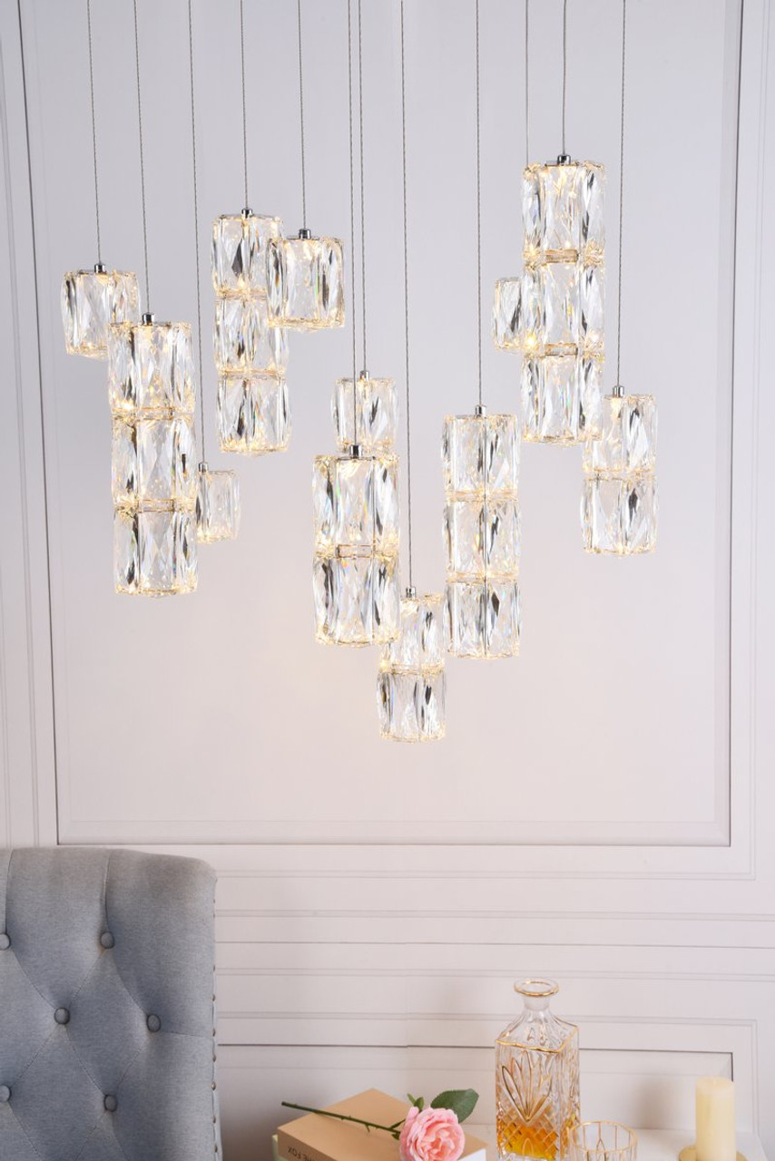 Elegant Lighting 3500D24C Polaris LED light Chrome Pendant Clear Crystal