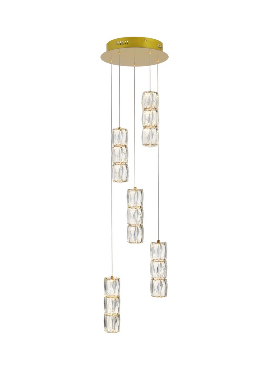 Elegant Lighting 3500D5RG Polaris LED light Gold Pendant Clear Crystal