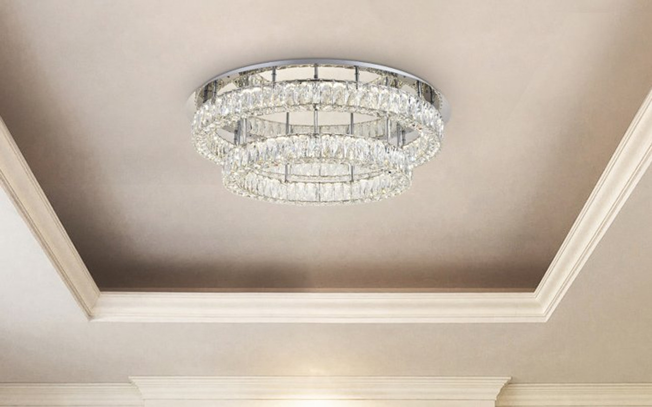 Elegant Lighting 3503F33L2C Monroe LED light Chrome Flush Mount Clear Royal Cut Crystal