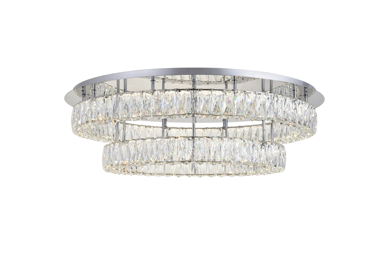 Elegant Lighting 3503F33L2C Monroe LED light Chrome Flush Mount Clear Royal Cut Crystal