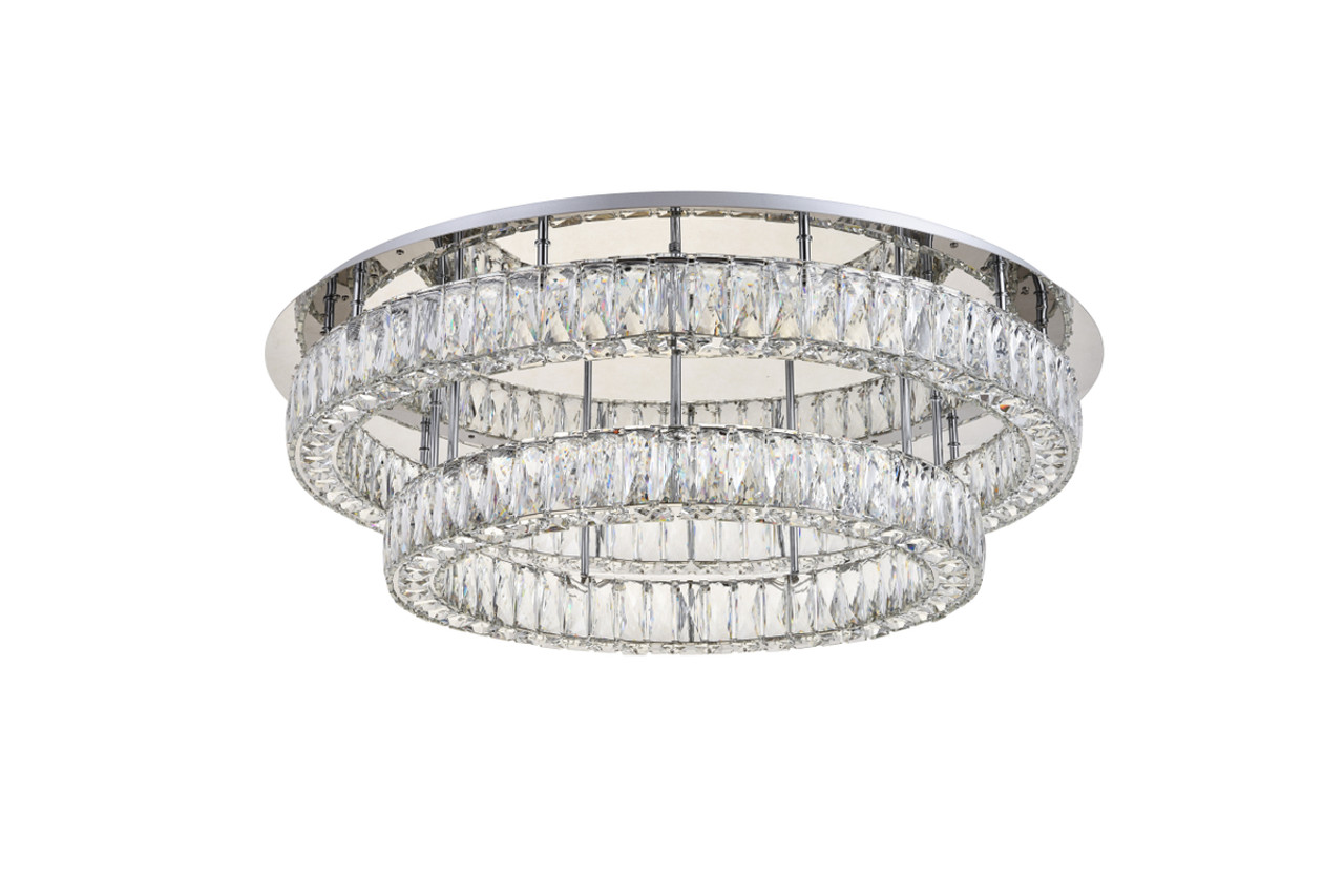 Elegant Lighting 3503F33L2C Monroe LED light Chrome Flush Mount Clear Royal Cut Crystal