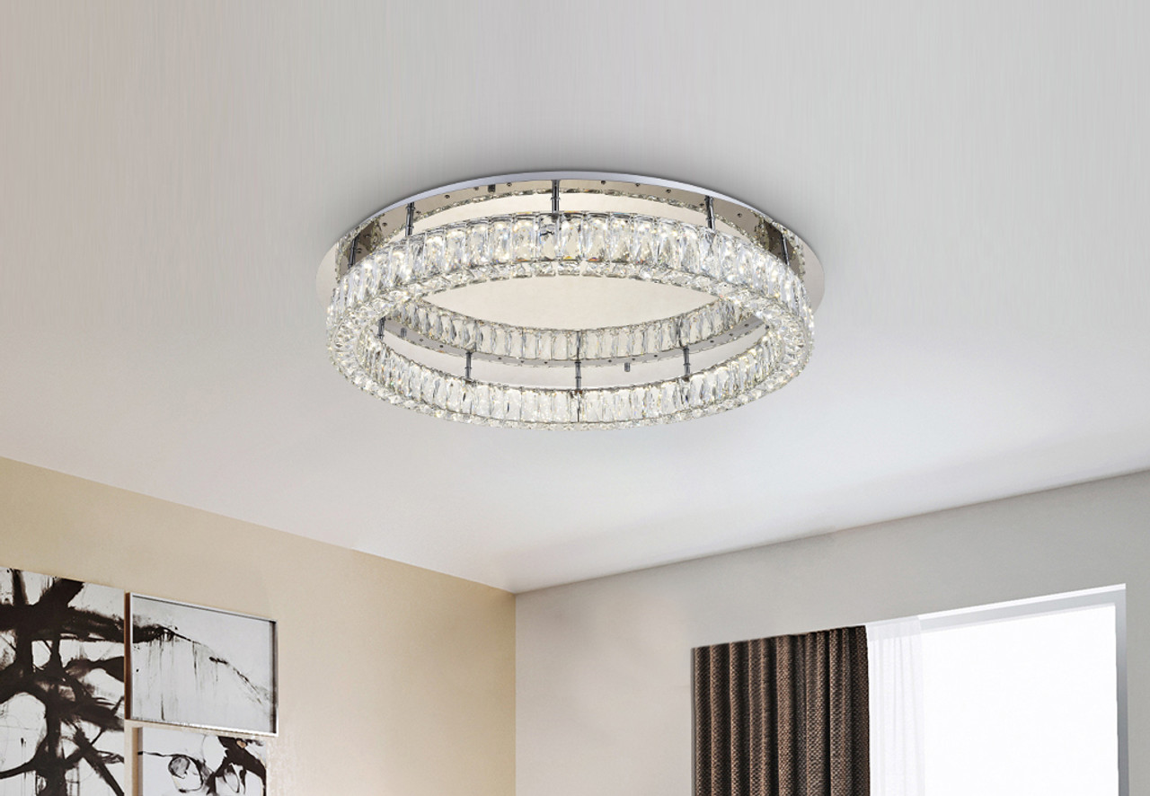 Elegant Lighting 3503F33C Monroe LED light Chrome Flush Mount Clear Royal Cut Crystal