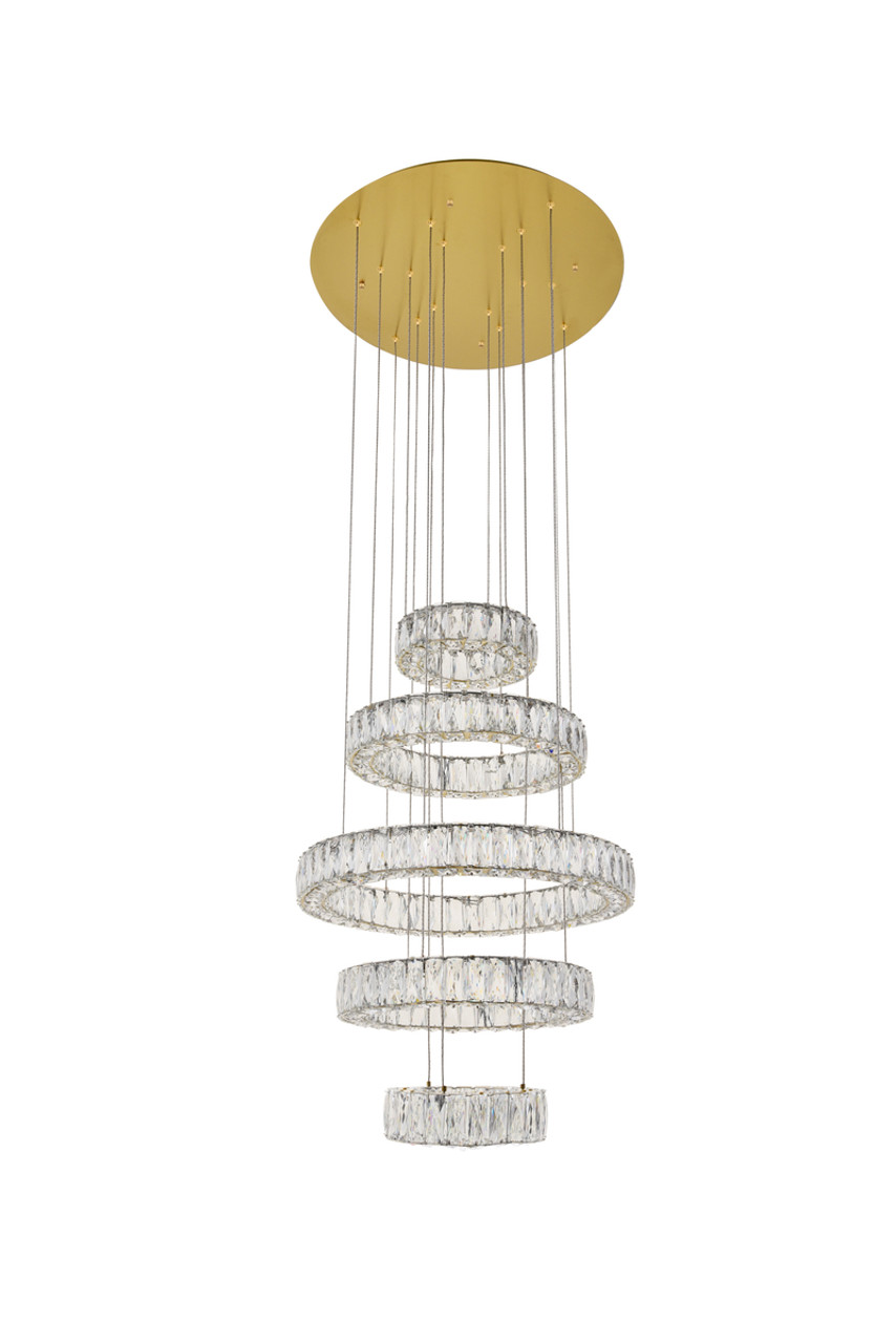 Elegant Lighting 3503G5LG Monroe Integrated LED chip light gold Chandelier Clear Royal Cut Crystal