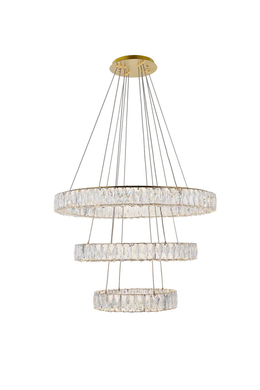 Elegant Lighting 3503G3LG Monroe Integrated LED chip light gold Chandelier Clear Royal Cut Crystal