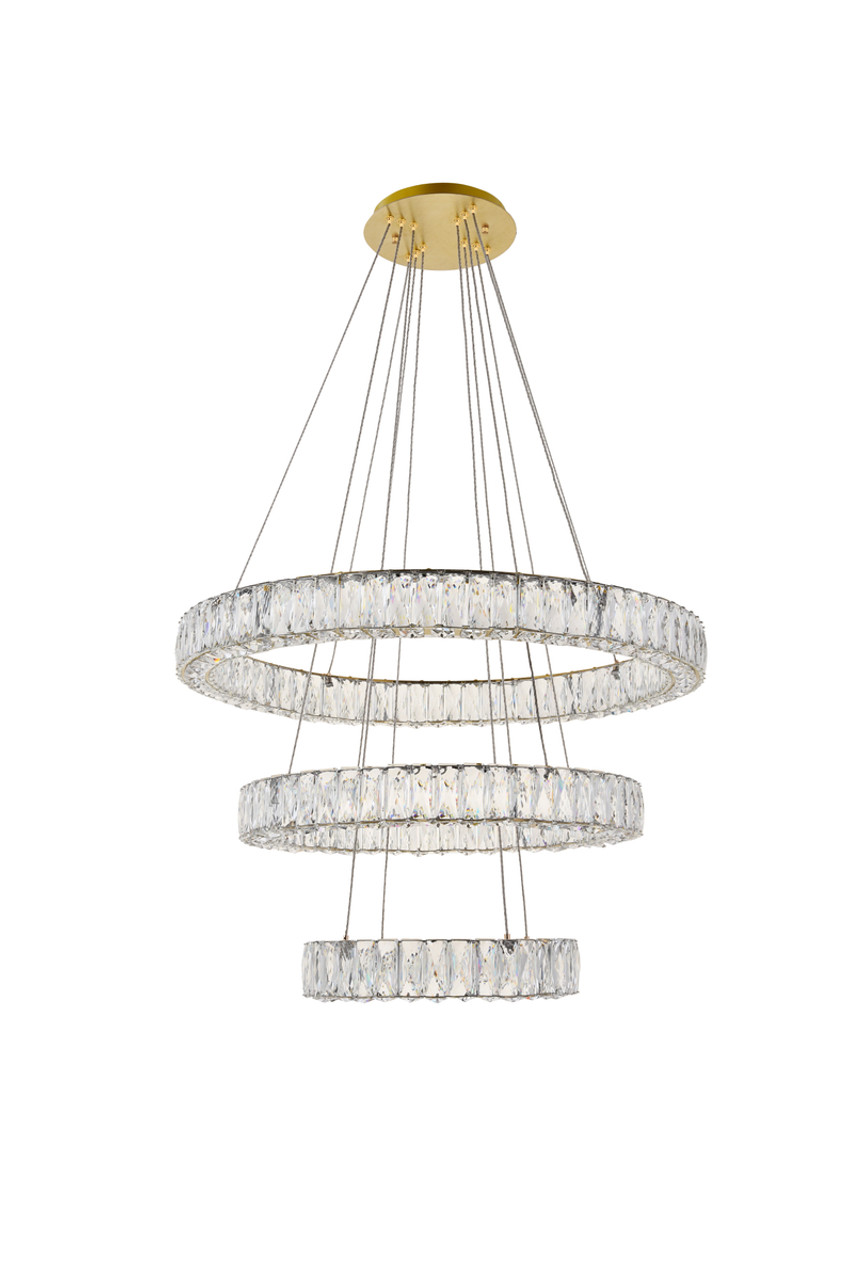 Elegant Lighting 3503G3LG Monroe Integrated LED chip light gold Chandelier Clear Royal Cut Crystal