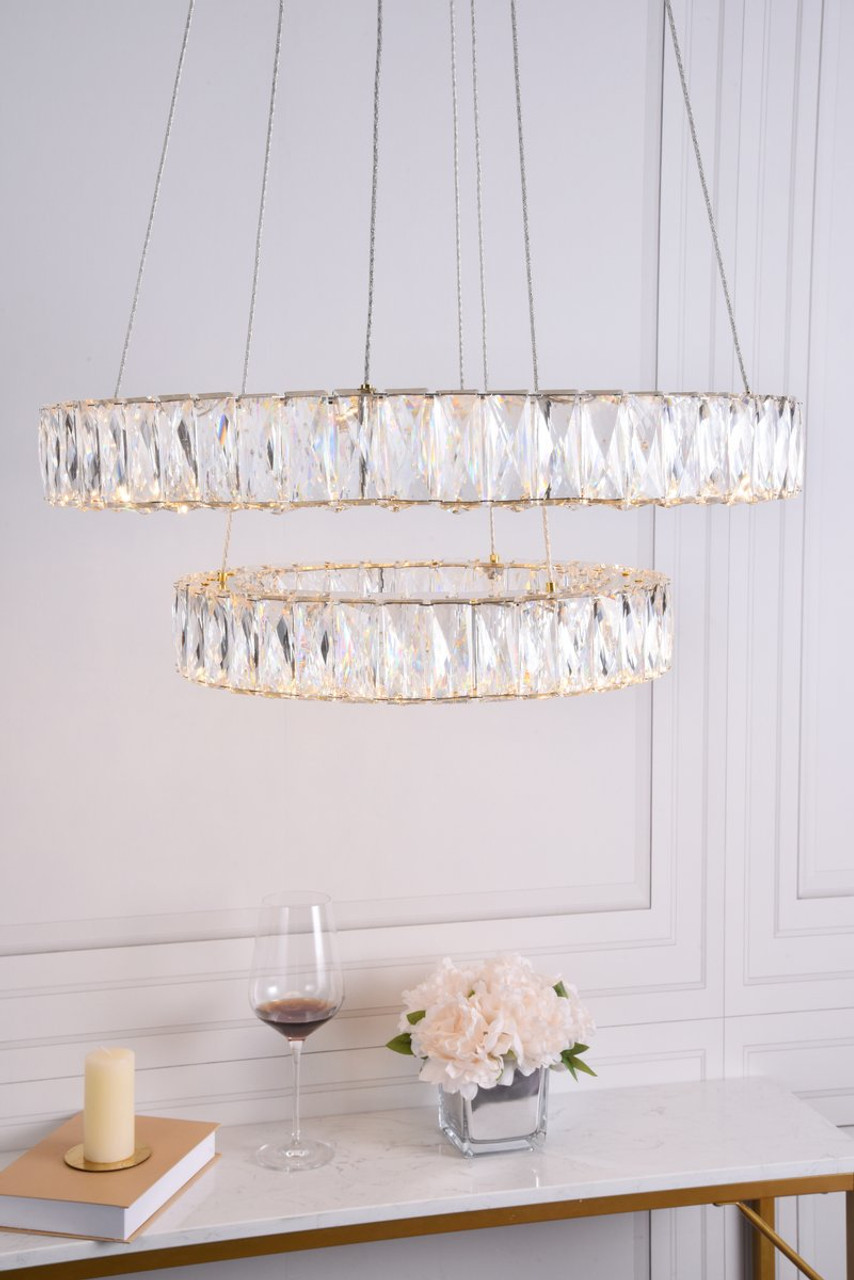 Elegant Lighting 3503G24G Monroe Integrated LED chip light gold Chandelier Clear Royal Cut Crystal