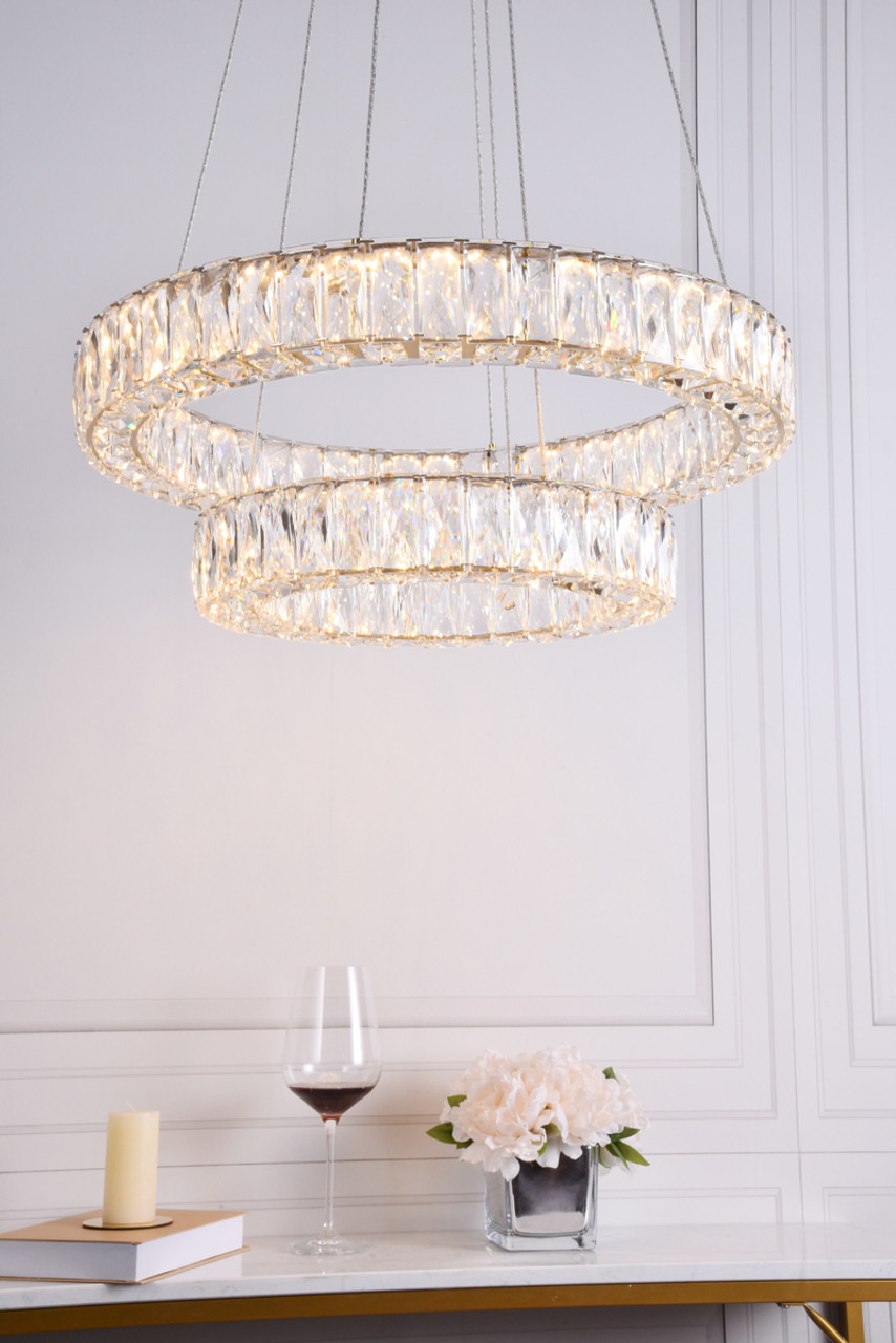 Elegant Lighting 3503G24G Monroe Integrated LED chip light gold Chandelier Clear Royal Cut Crystal