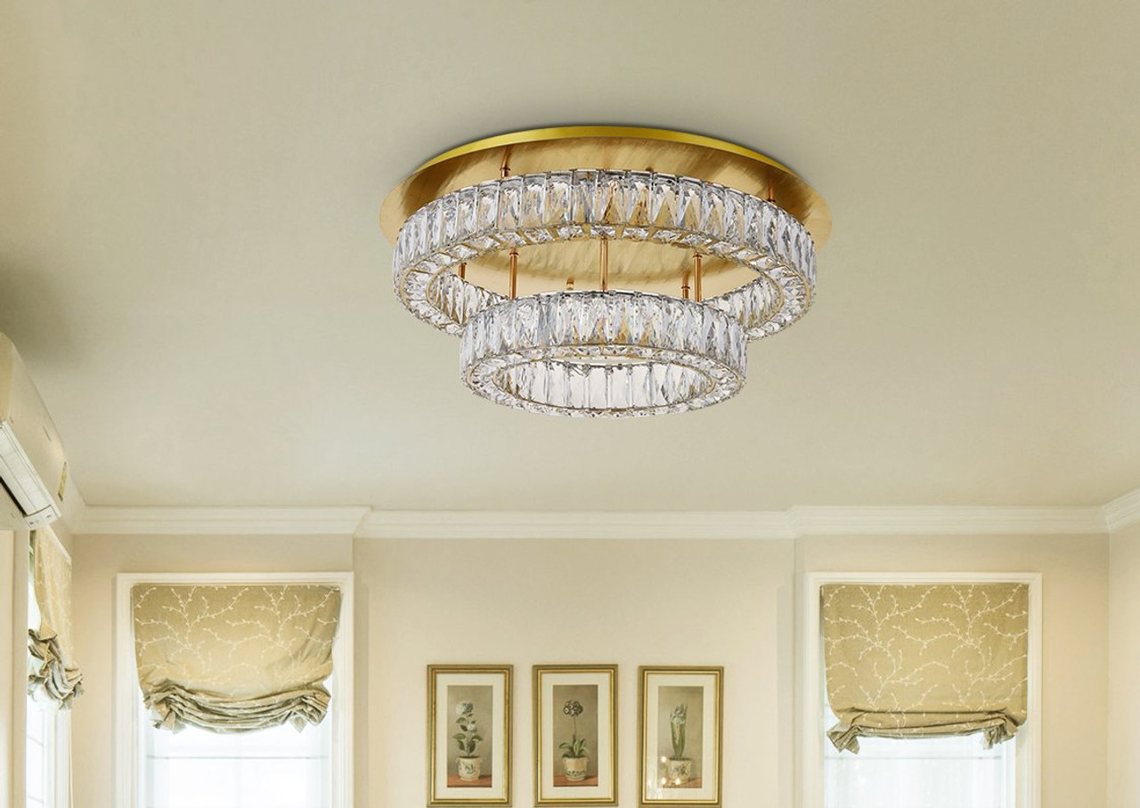Elegant Lighting 3503F26L2G Monroe LED light gold Flush Mount Clear Royal Cut Crystal