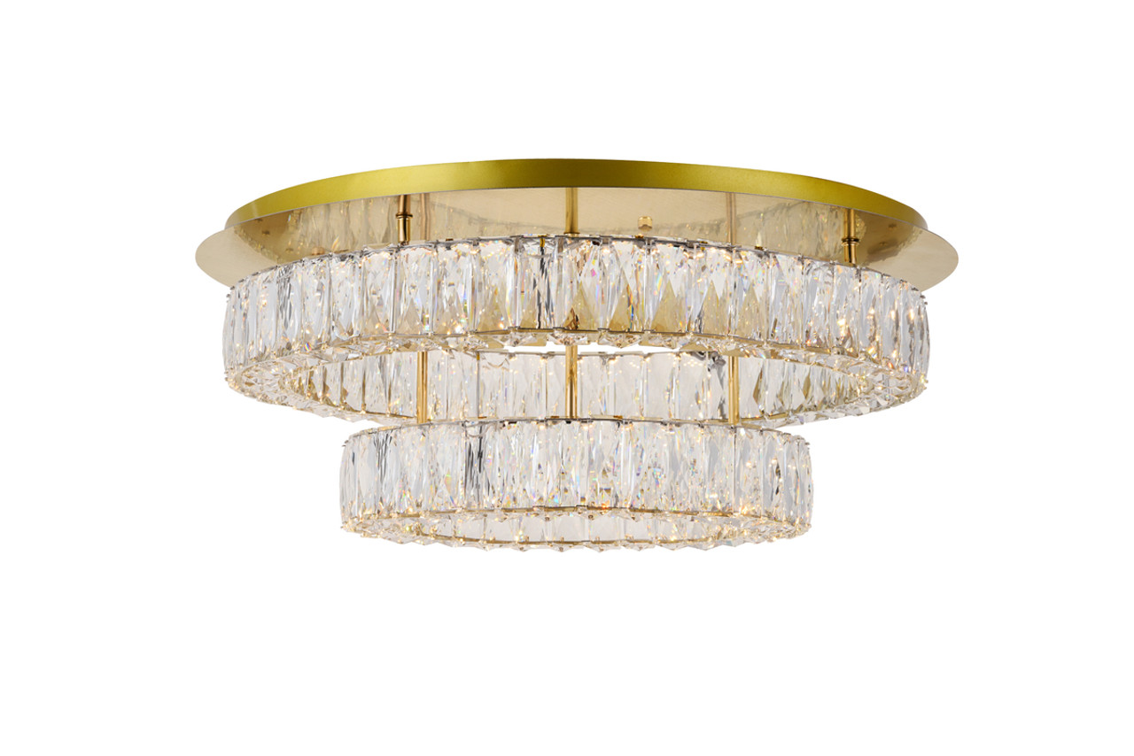 Elegant Lighting 3503F26L2G Monroe LED light gold Flush Mount Clear Royal Cut Crystal
