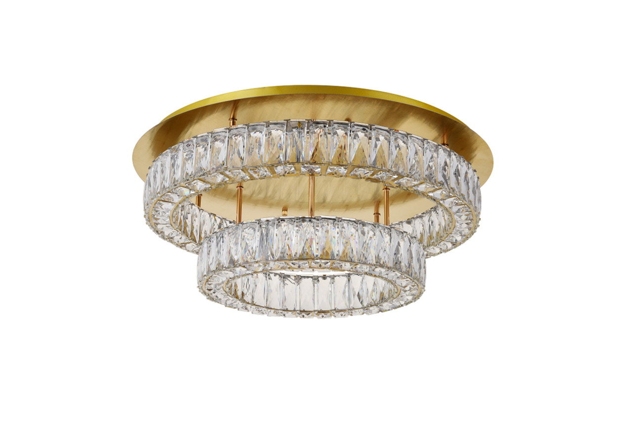 Elegant Lighting 3503F26L2G Monroe LED light gold Flush Mount Clear Royal Cut Crystal