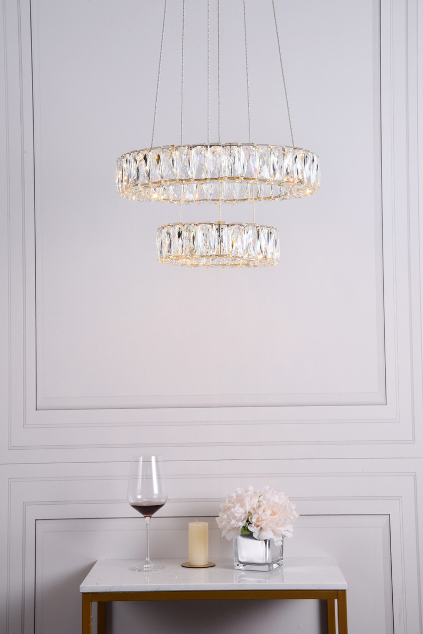 Elegant Lighting 3503G18G Monroe Integrated LED chip light gold Pendant Clear Royal Cut Crystal