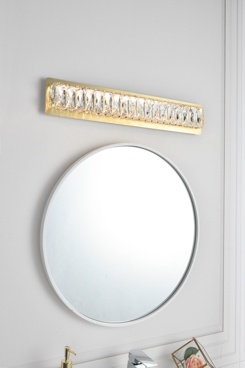 Elegant Lighting 3502W24G Monroe Integrated LED chip light gold Wall Sconce Clear Royal Cut Crystal