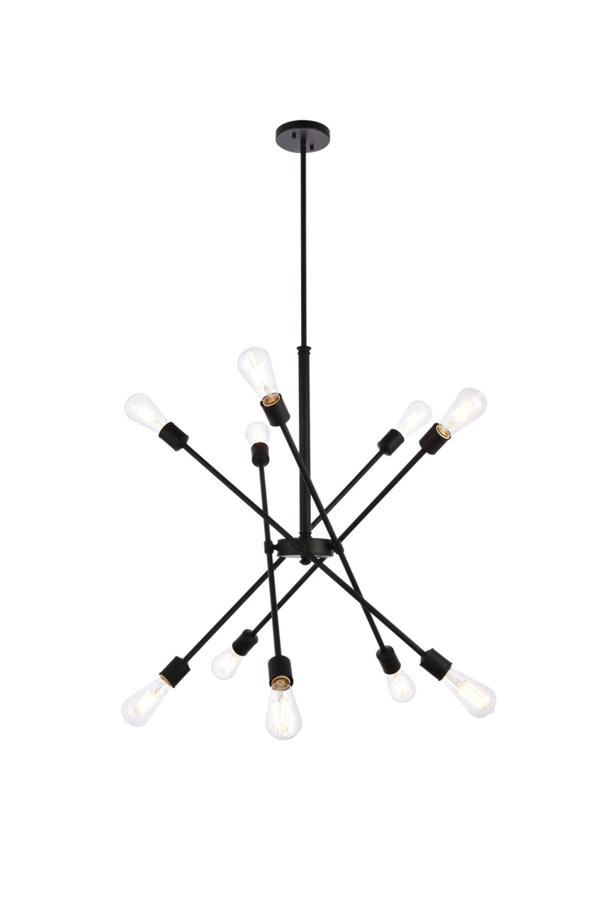 Living District LD8003D28BLA Axel 10 lights black pendant with hanging rod