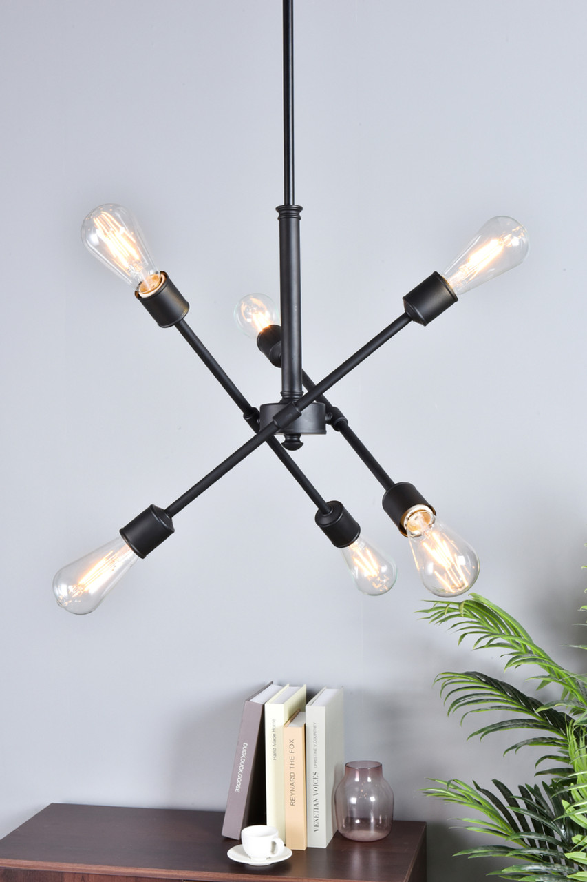 Living District LD8015D18BLA Axel 6 lights black pendant with hanging rod