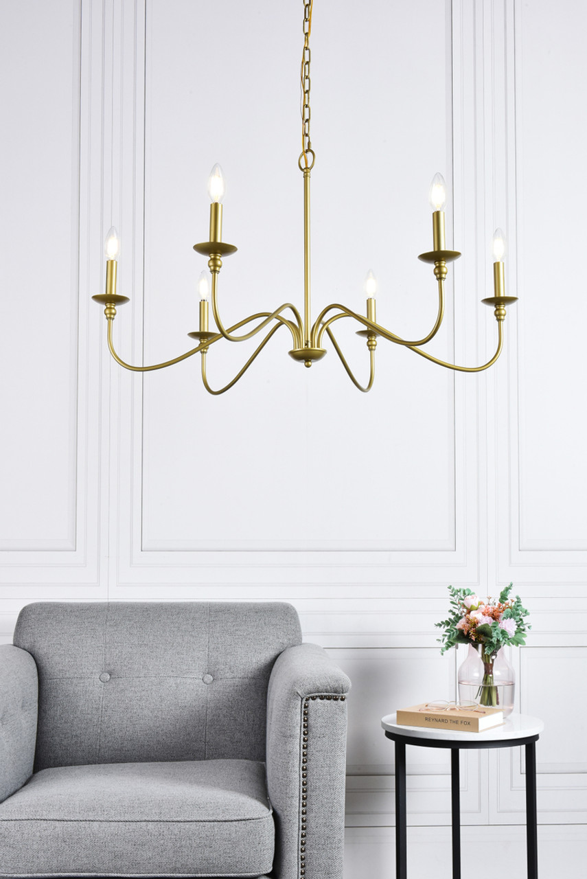 Living District LD5006D36BR Rohan 6 lights brass chandelier