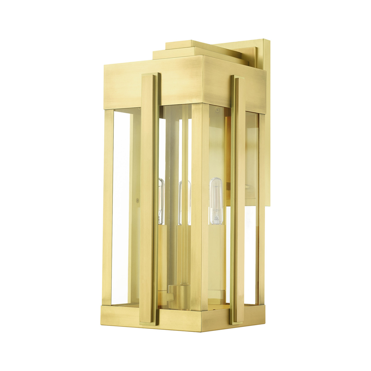 LIVEX LIGHTING 27714-08 Lexington 3 Lt Natural Brass Outdoor Wall Lantern