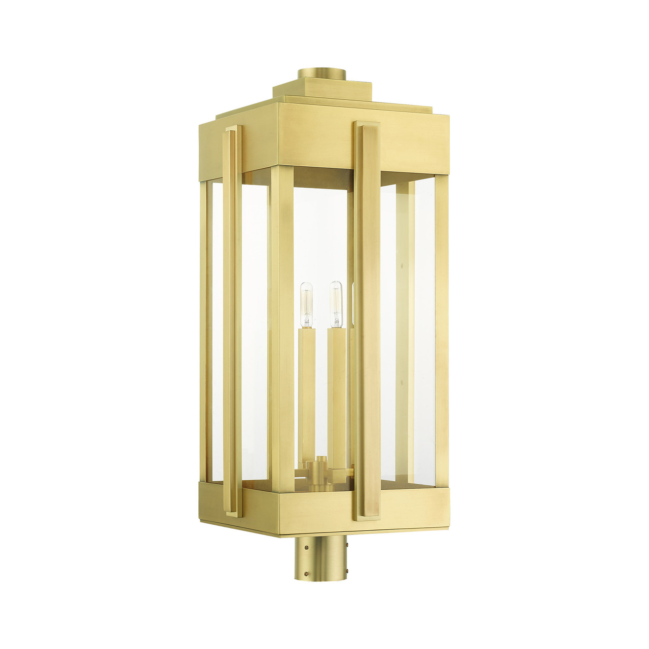 LIVEX LIGHTING 27719-08 4 Light Natural Brass Outdoor Post Top Lantern