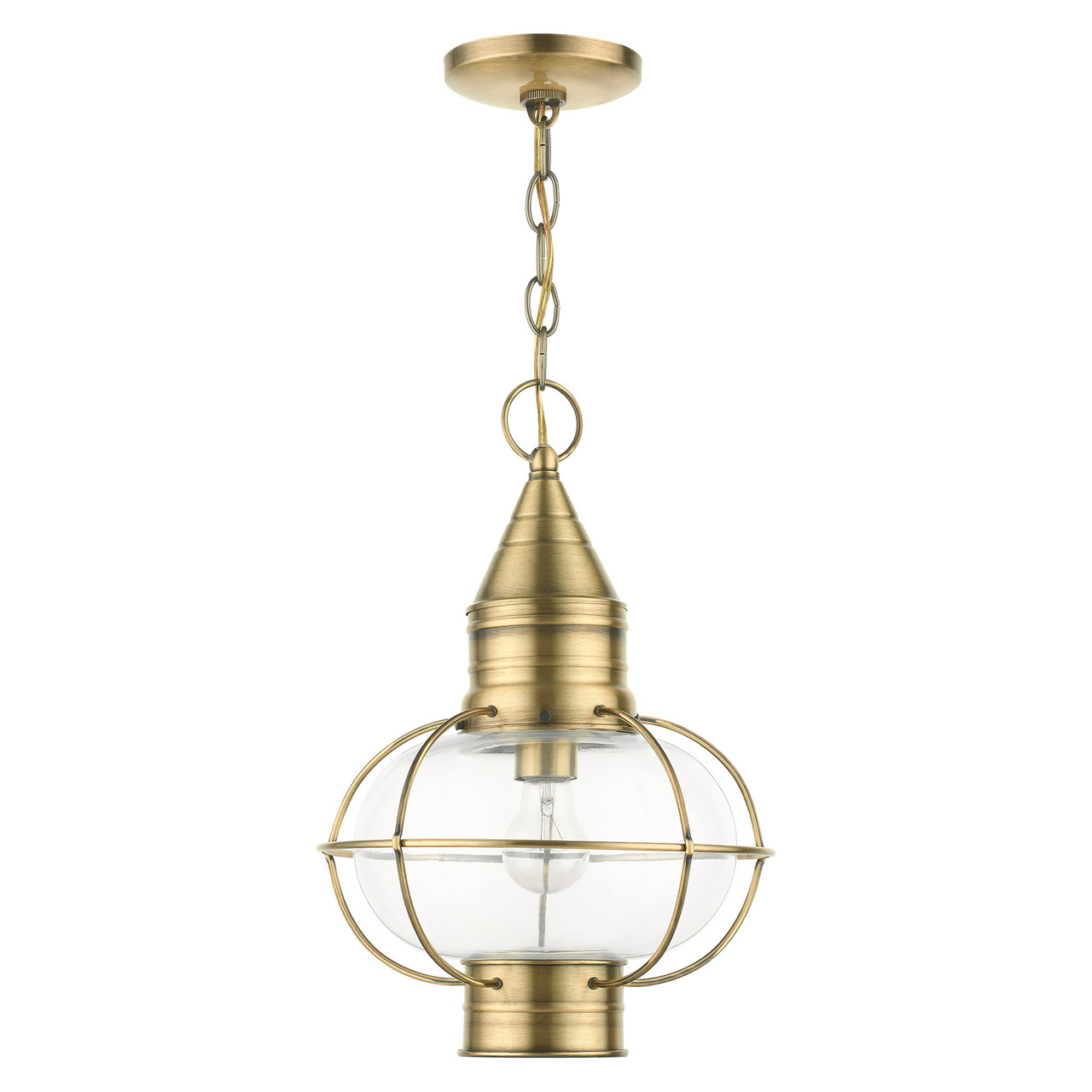 LIVEX LIGHTING 26906-01 1 Light Antique Brass Outdoor Pendant Lantern LIVEX LIGHTING 26906-01 1 Light Antique Brass Outdoor Pendant Lantern