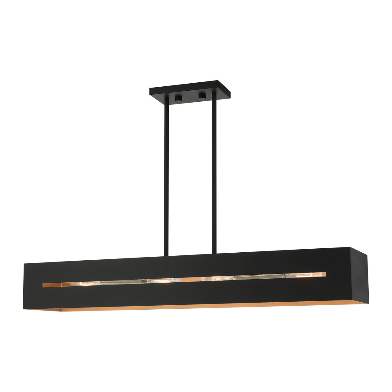 LIVEX LIGHTING 45957-14 Soma 4 Lt Textured Black with Brushed Nickel Accents Linear Chandelier