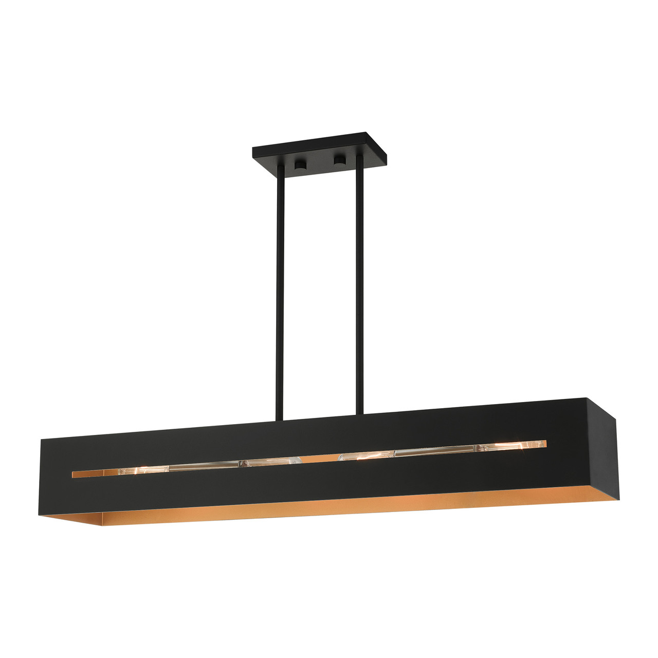 LIVEX LIGHTING 45957-14 Soma 4 Lt Textured Black with Brushed Nickel Accents Linear Chandelier