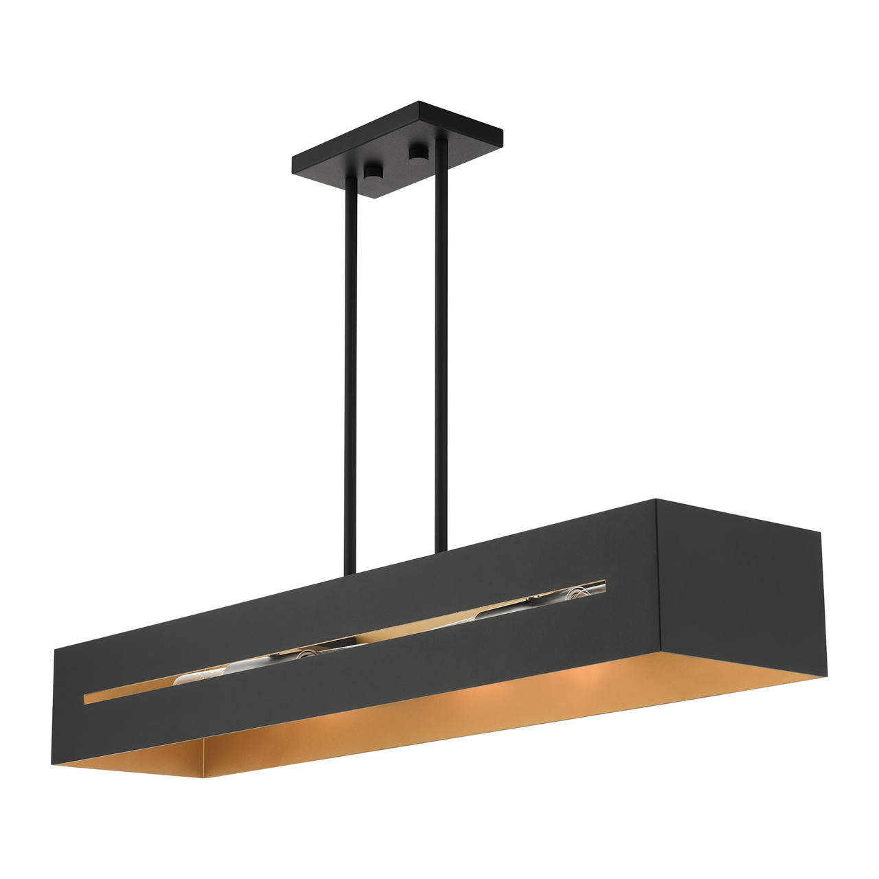LIVEX LIGHTING 45957-14 Soma 4 Lt Textured Black with Brushed Nickel Accents Linear Chandelier
