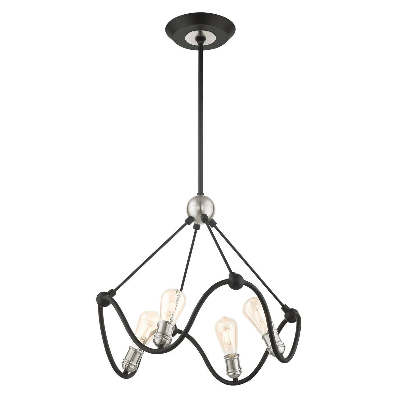 LIVEX LIGHTING 49733-14 Archer 4 Lt Textured Black with Brushed Nickel Accents Chandelier