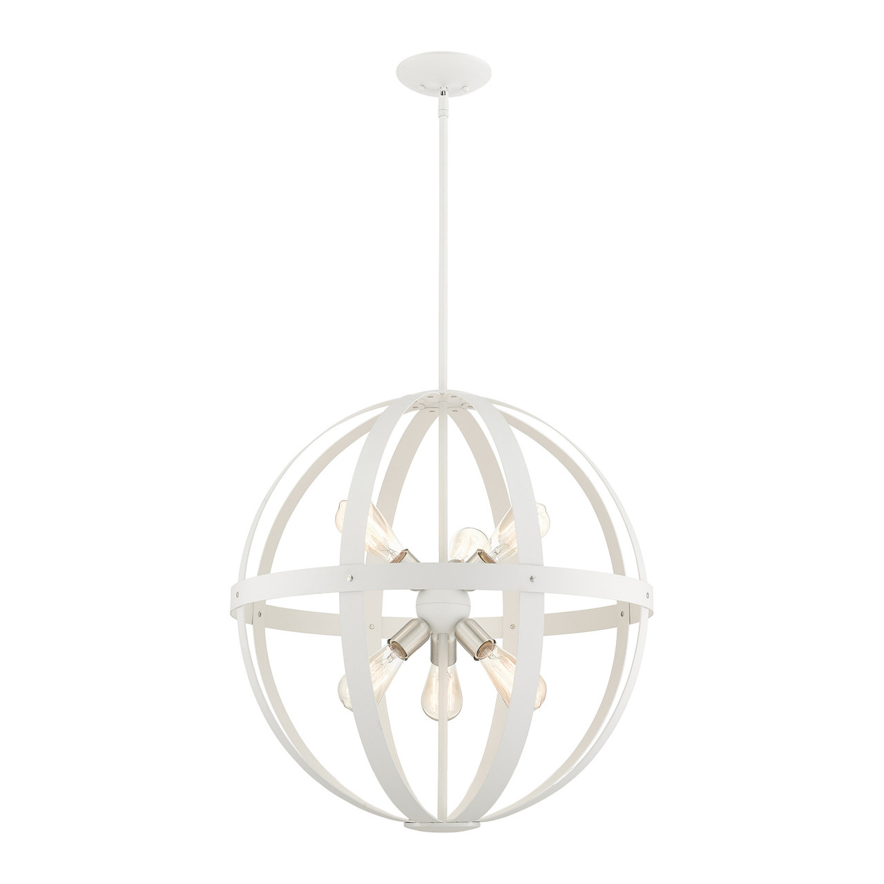 LIVEX LIGHTING 49646-13 Stoneridge 6 Lt Textured White with Brushed Nickel Finish Cluster Pendant Chandelier