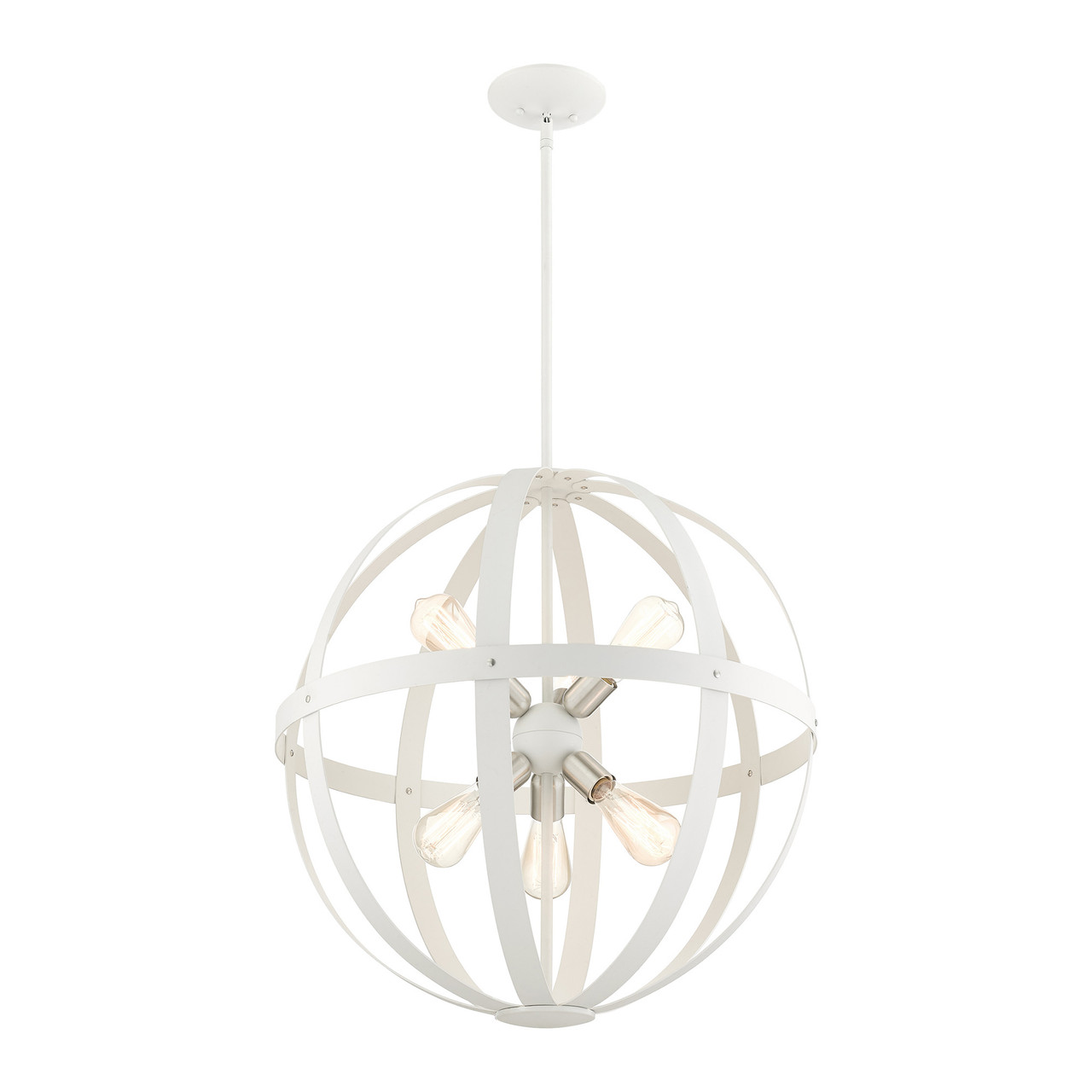 LIVEX LIGHTING 49646-13 Stoneridge 6 Lt Textured White with Brushed Nickel Finish Cluster Pendant Chandelier