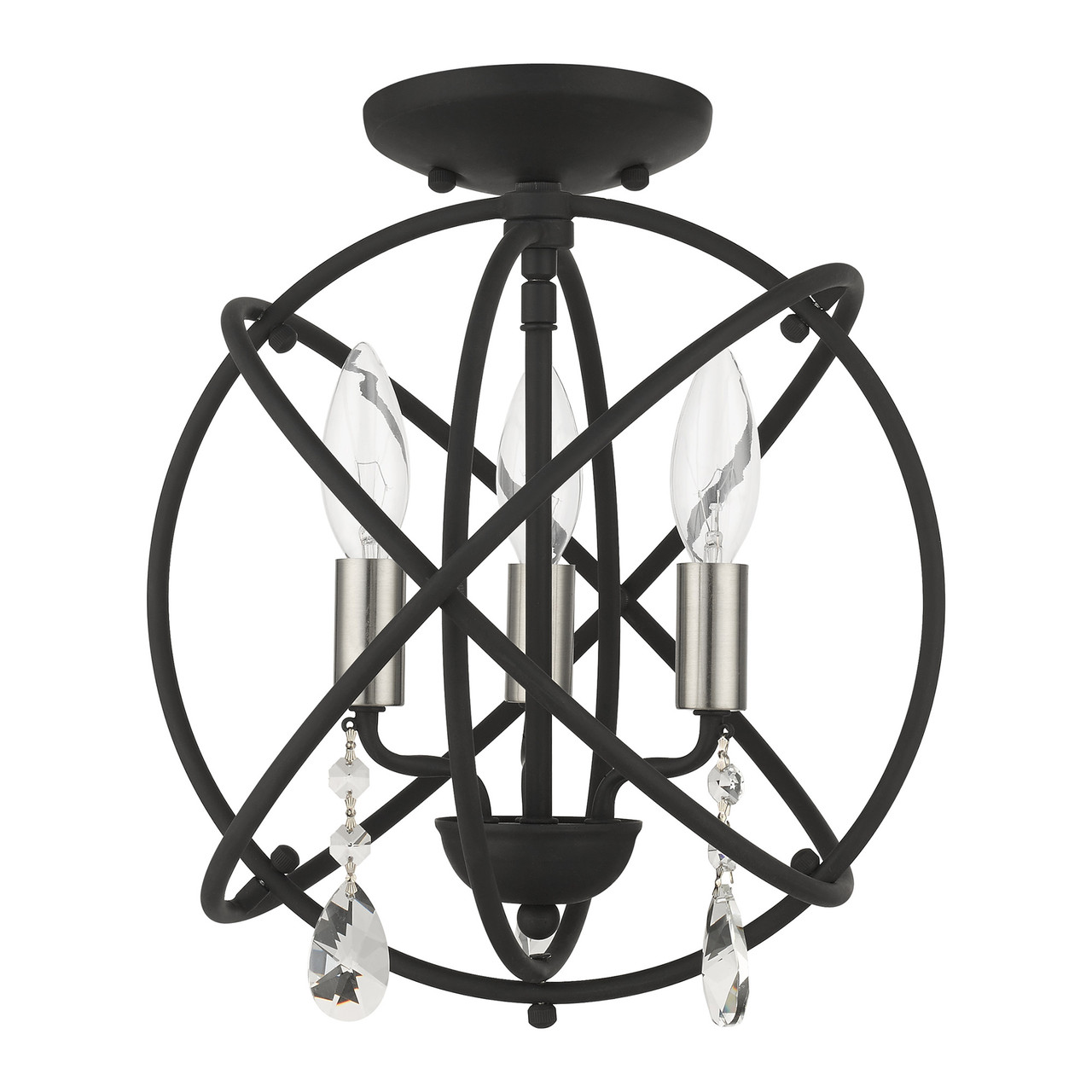 LIVEX LIGHTING 40903-04 Aria 3 Lt Black Convertible Chandelier / Semi Flush