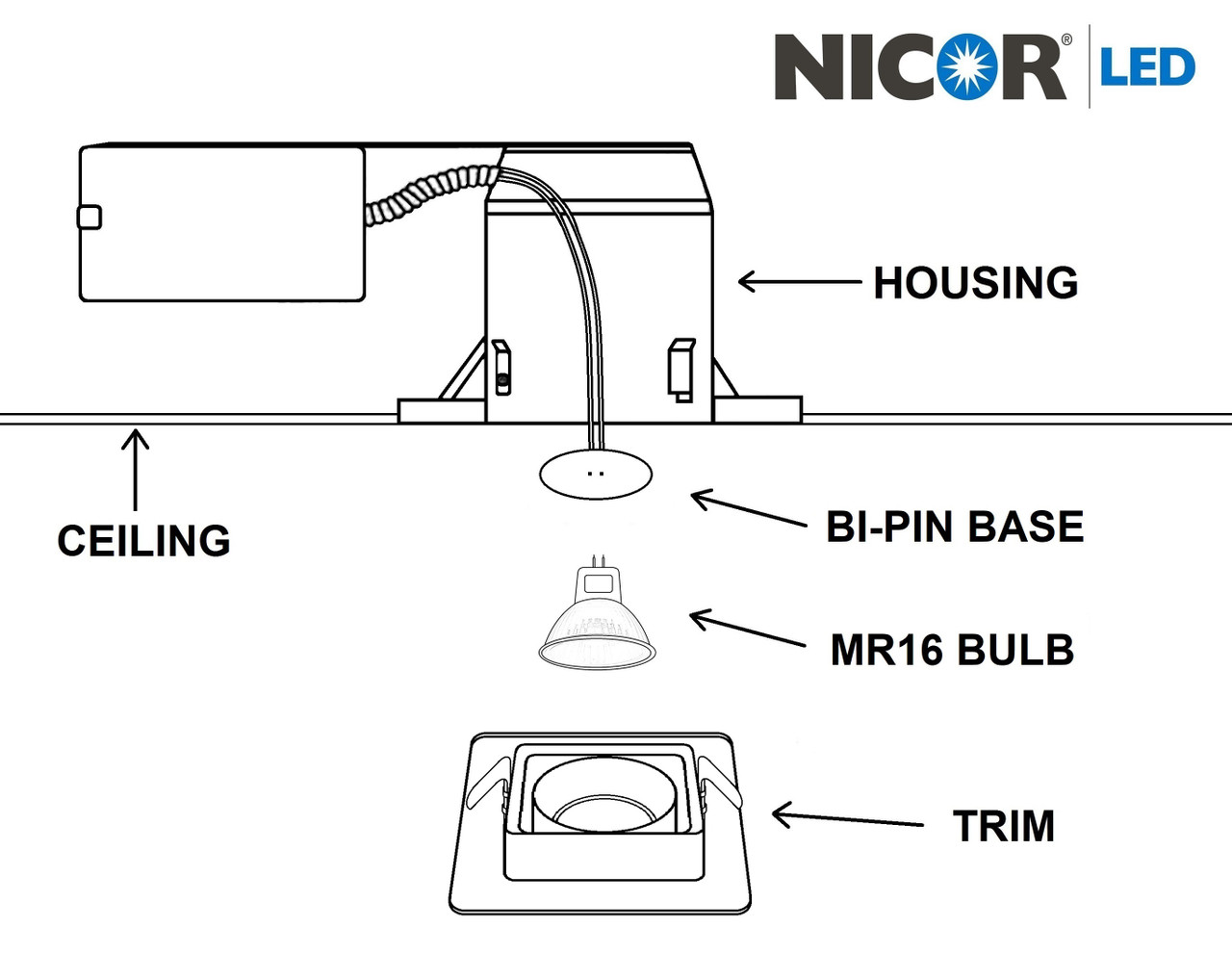 NICOR 14023WH 4 in. White Recessed Square Gimbal Trim for MR16 Bulb