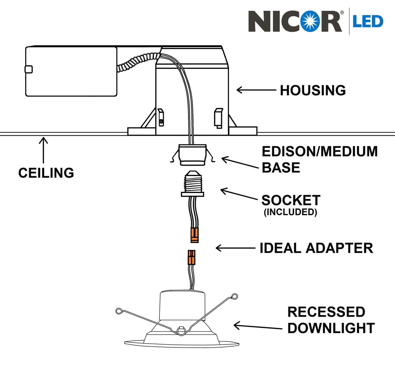 NICOR DCR561081204KWH DCR56 Series 5/6 in. 800 Lumen LED Recessed Downlight Retrofit Light Fixture in White, 4000K