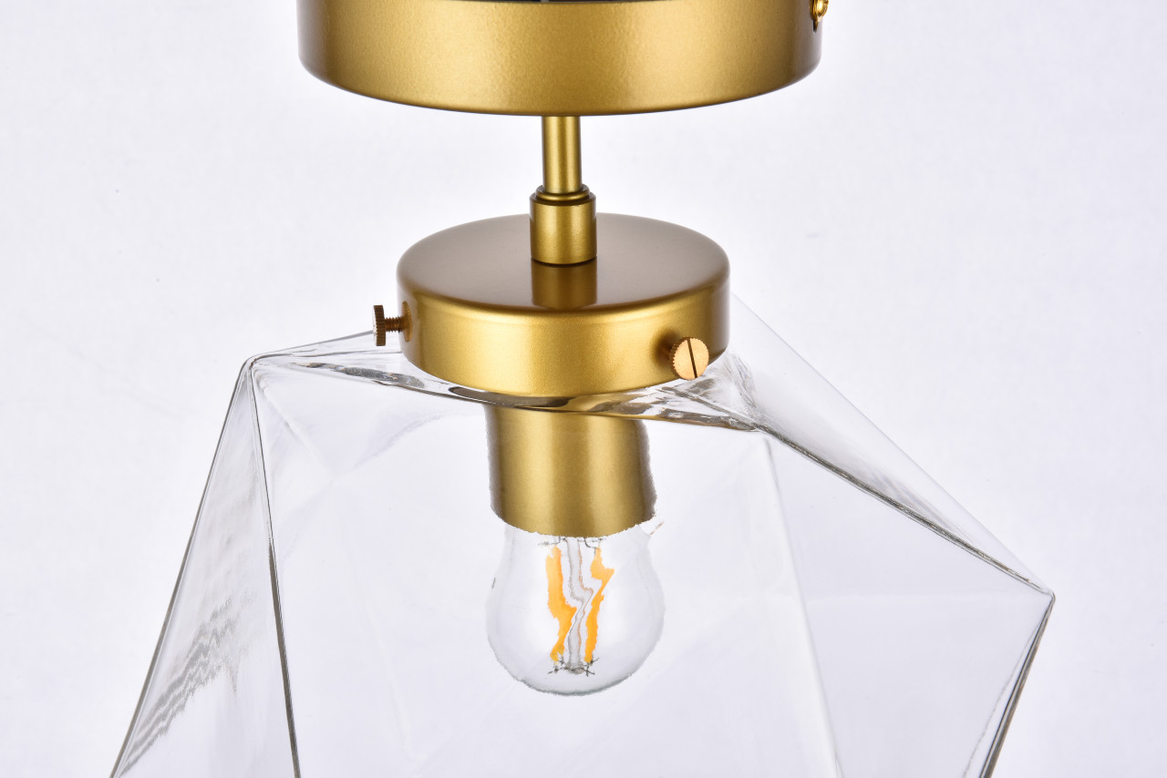 Living District LD2346BR Lawrence 1 light brass and clear glass flush mount