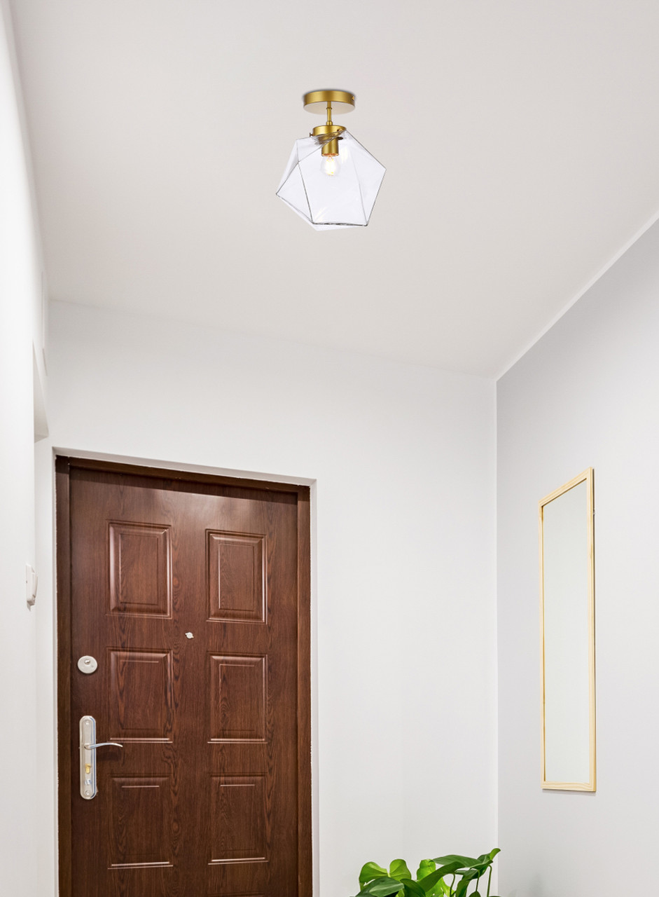 Living District LD2346BR Lawrence 1 light brass and clear glass flush mount