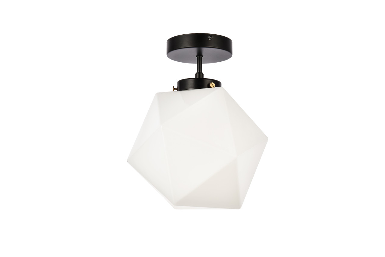 Living District LD2347BK Lawrence 1 light black and white glass flush mount