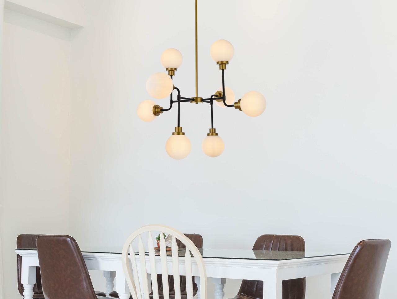 Living Disrict LD7038D36BRB Hanson 8 lights pendant in black with brass with frosted shade