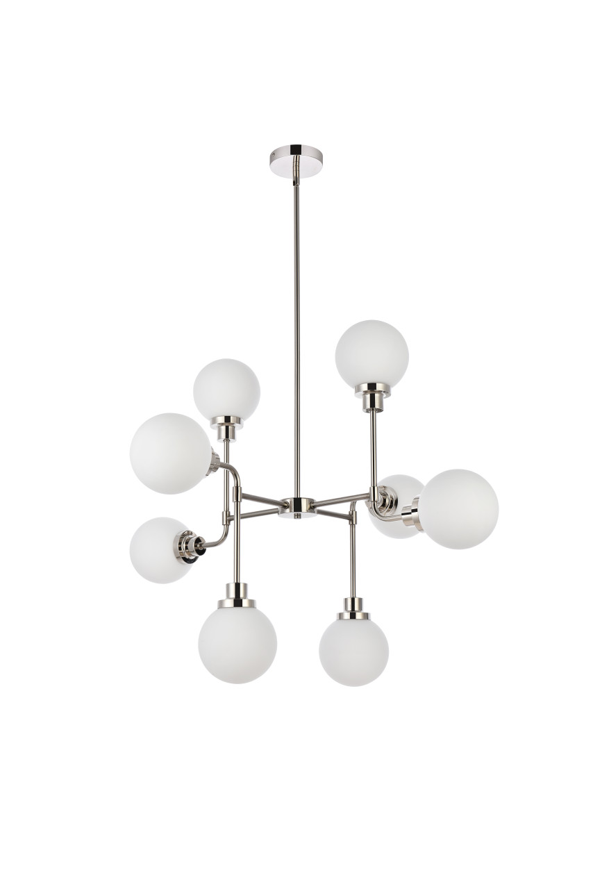 Living Disrict LD7038D36PN Hanson 8 lights pendant in polish nickel with frosted shade