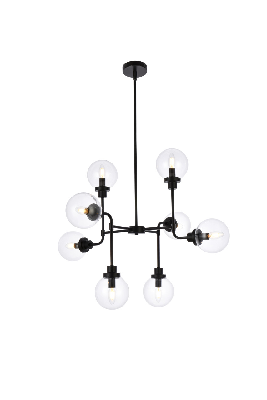 Living Disrict LD7039D36BK Hanson 8 lights pendant in black with clear shade