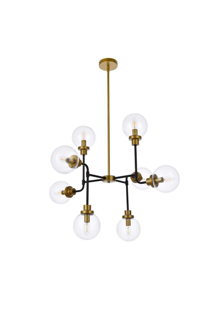 Living Disrict LD7039D36BRB Hanson 8 lights pendant in black with brass with clear shade