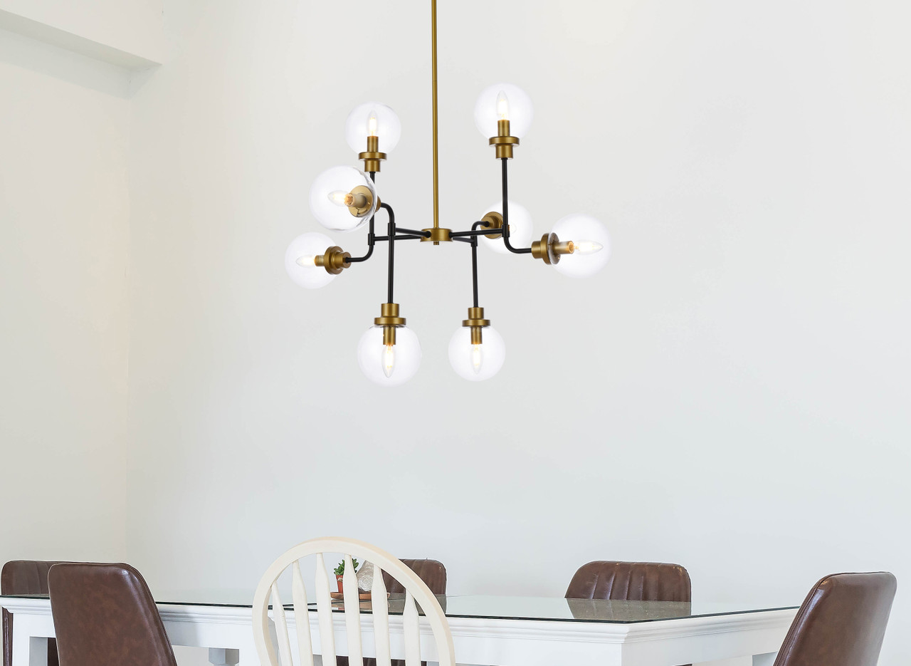 Living Disrict LD7039D36BRB Hanson 8 lights pendant in black with brass with clear shade