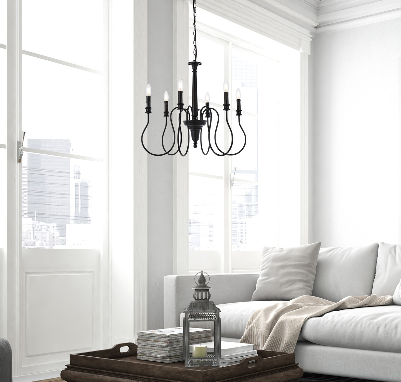 Living Disrict LD7044D26BK Flynx 6 lights pendant in black