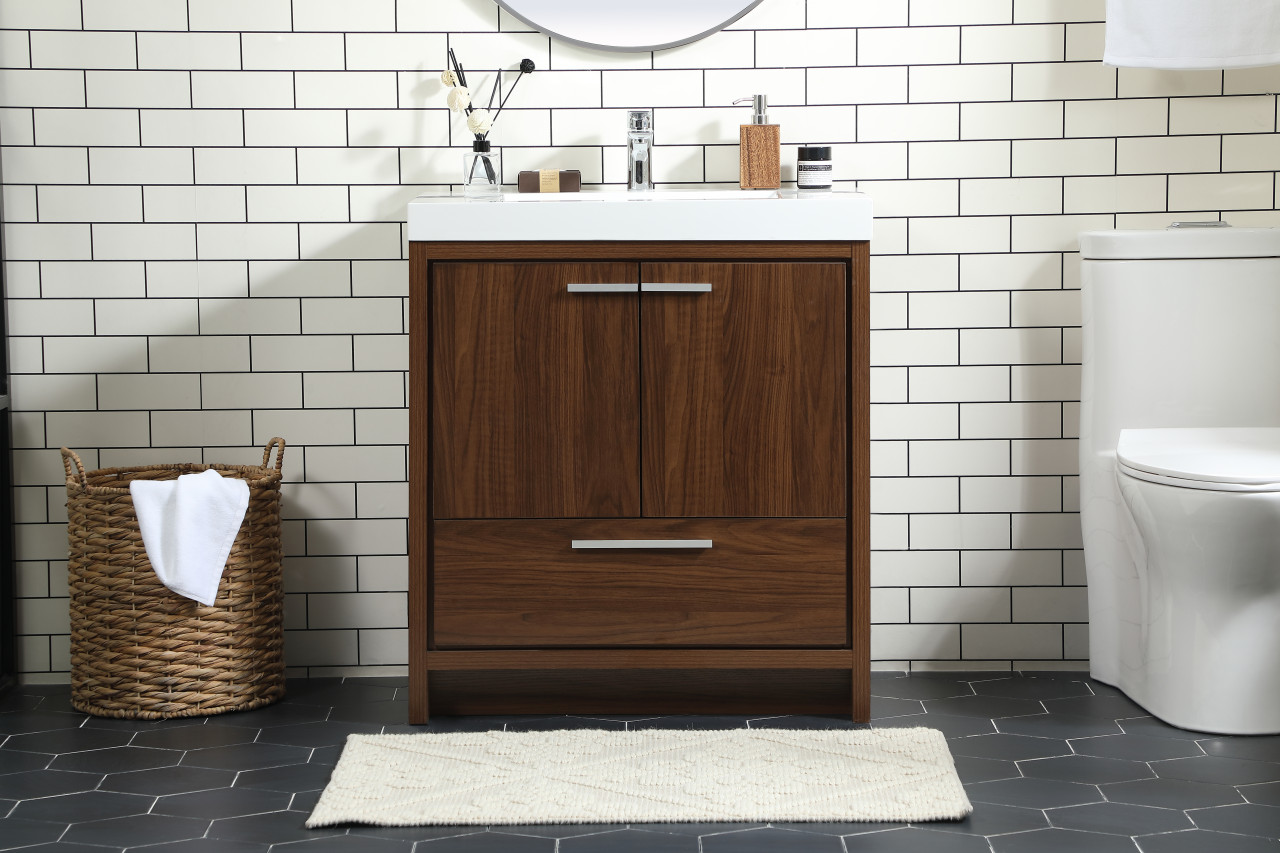 Elegant Décor VF46030MWT 30 inch single bathroom vanity in Walnut